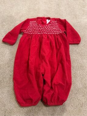 Vintage Fantaisie Kids Red Smocked Corduroy Bubble Romper 12M